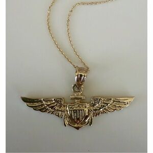 Gold US Naval Aviator Wings Pendant Necklace